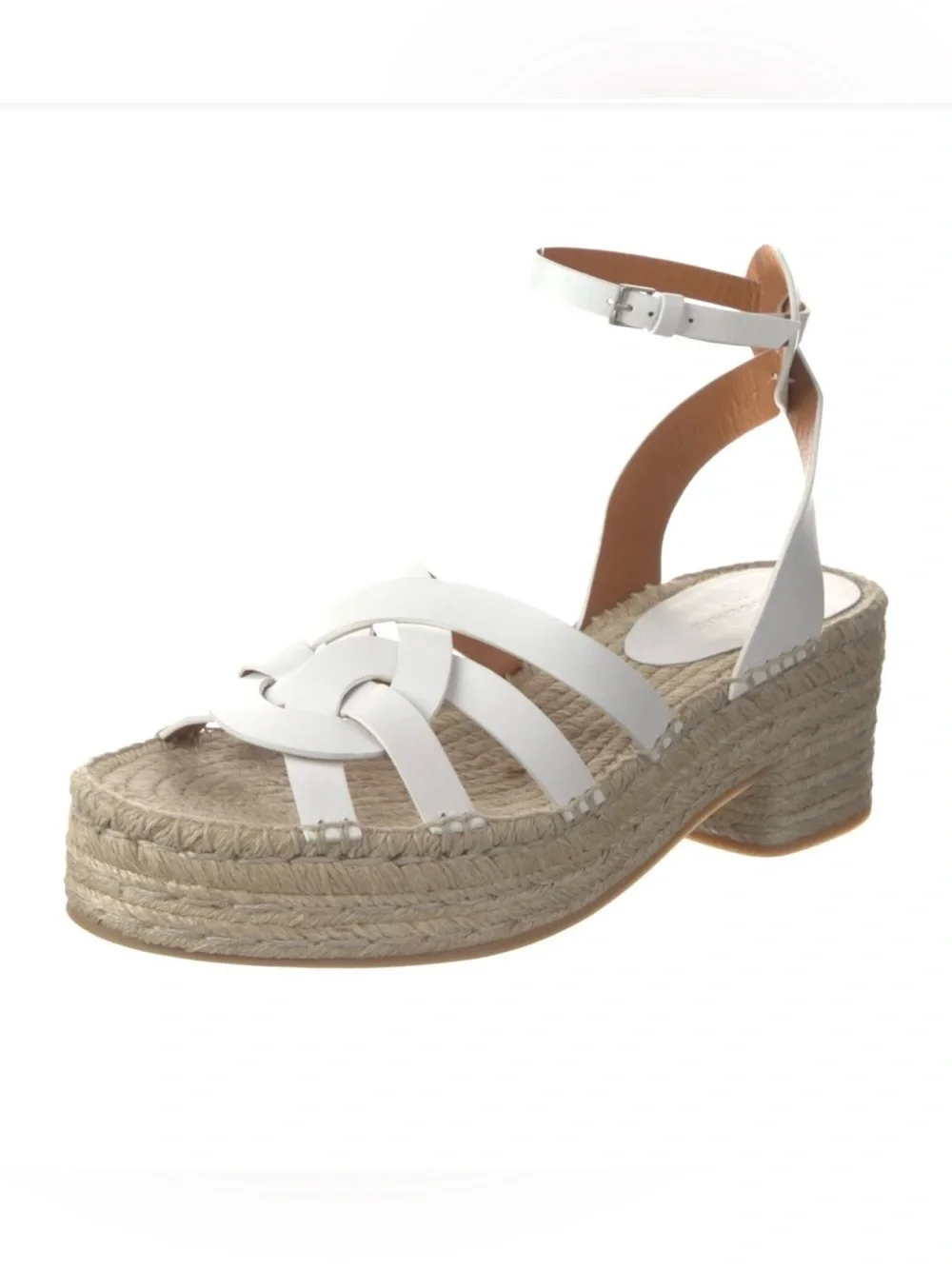 New Clergerie Elea Leather Espadrilles White Open Toe Sandals Sz. 42 US 11-11.5